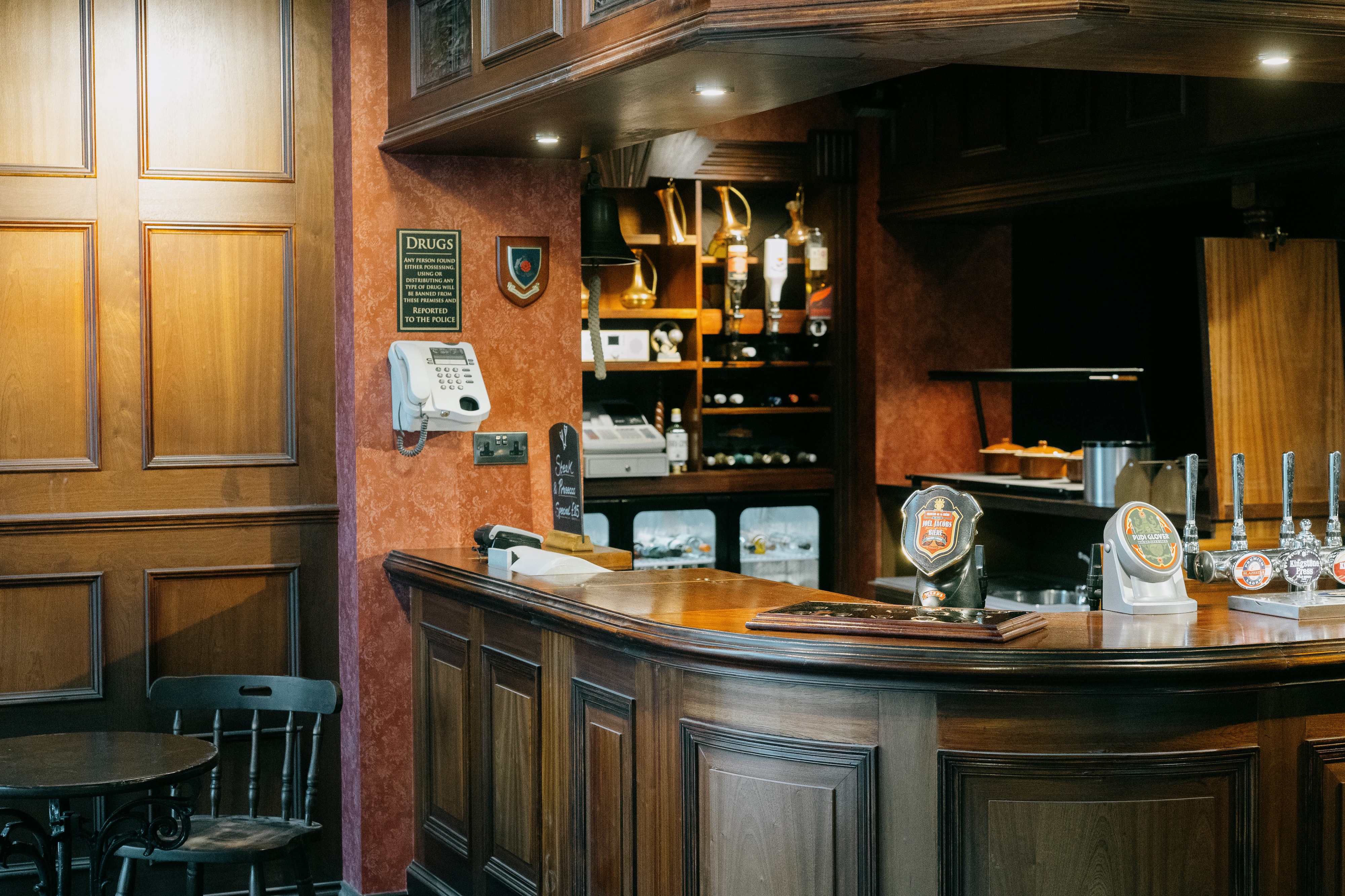 Interior of the Rovers Return pub replica set on the Coronation Street Experience set in Manchester