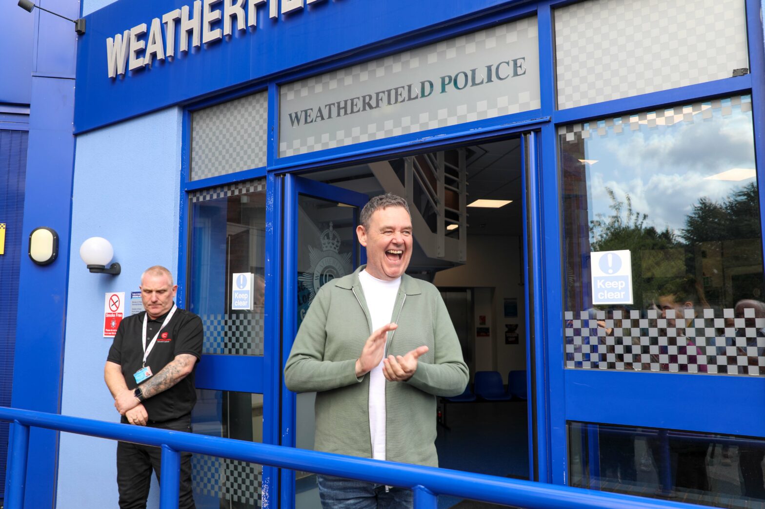 Tony Maudsley, who plays George Shuttleworth, surprises guests on their Coronation Street tour.