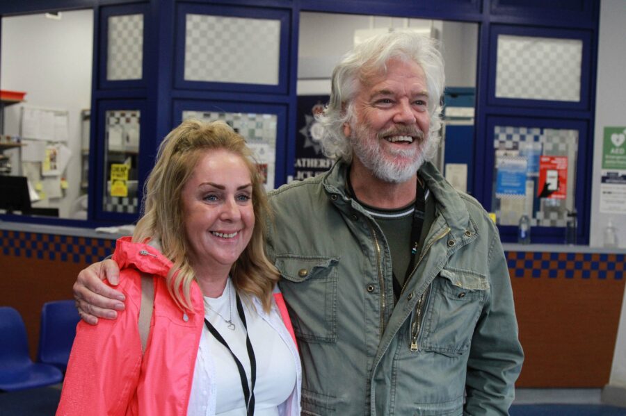 Coronation Street star Bill Fellows, who plays Stu Carpenter, with a guest at the Coronation Street Experience Star Tours event.